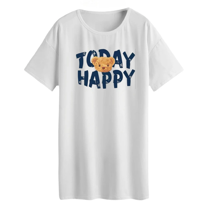 تی شرت لانگ زنانه مدل تدی خوشحال