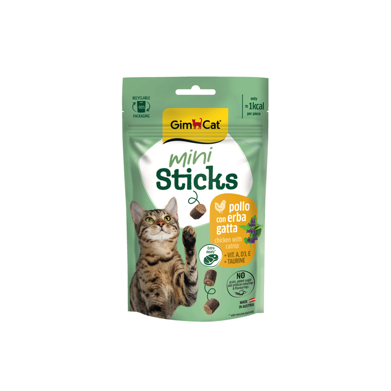 تشویقی گربه جیم کت مدل Mini Sticks طعم مرغ و کت‌نیپ وزن 50 گرم