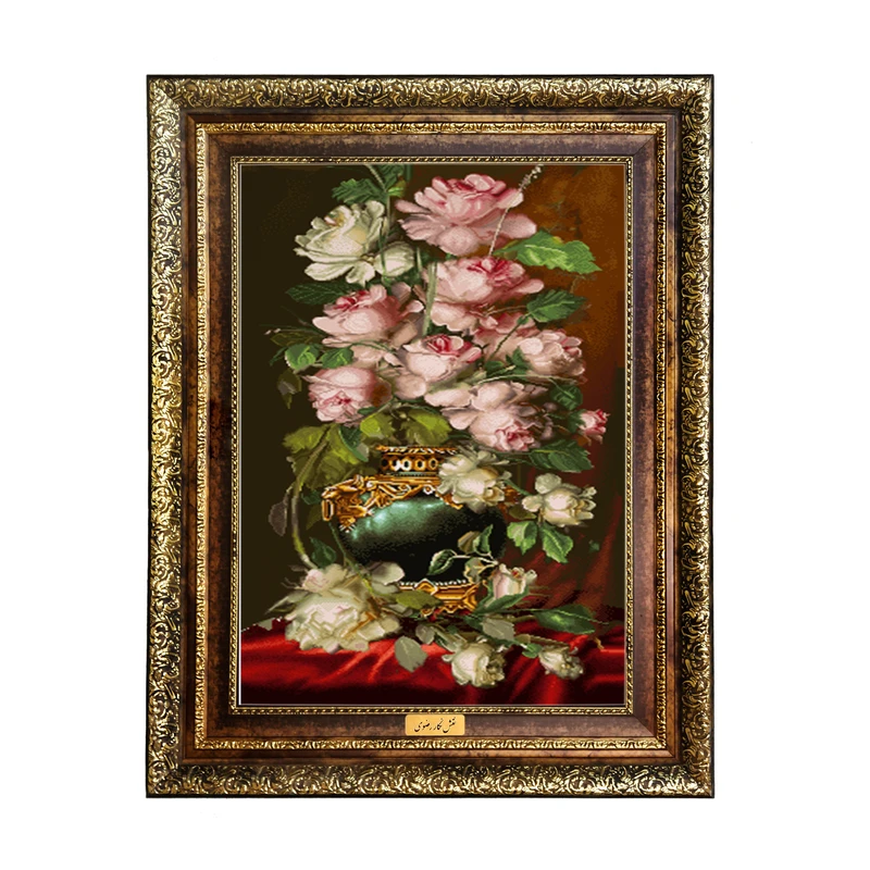 تابلو فرش ماشینی نقش نگار رضوی طرح گل کد 2496KH