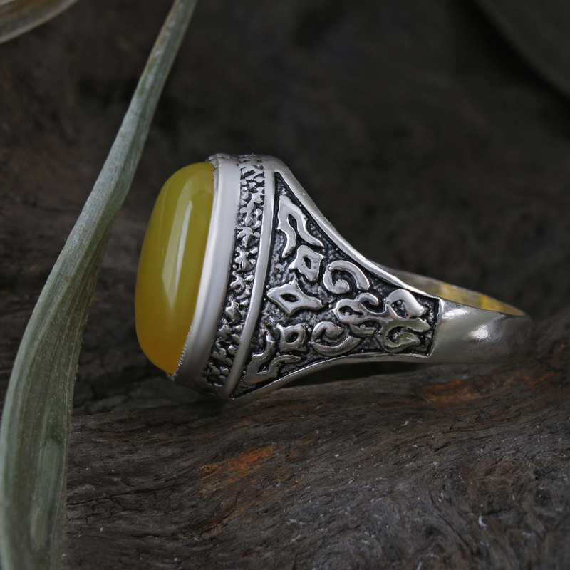 انگشتر نقره مردانه بازرگانی میلادی مدل عقیق زرد شرف الشمس رکاب سیلندری کد AM_4013