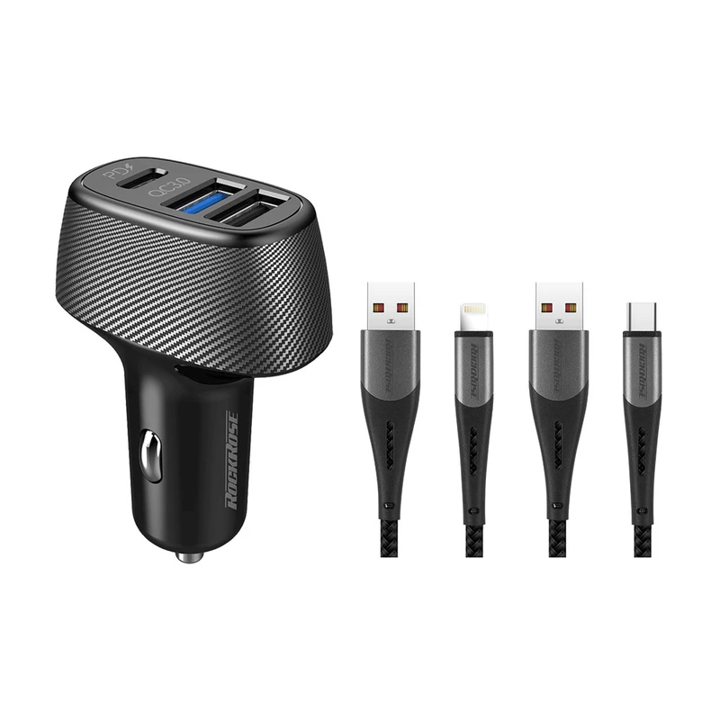 شارژر فندکی 42 وات راک رز مدل Safari PQ2 به همراه کابل USB-C / لایتنینگ