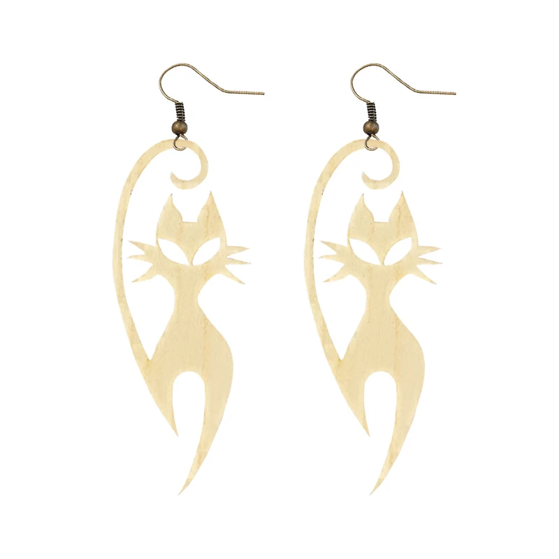 گوشواره زنانه مدل چوبی طرح گربه کد 03