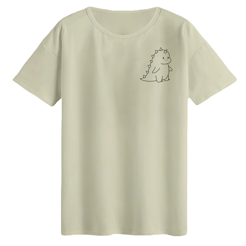 تی‌شرت لانگ آستین کوتاه زنانه مدل دایناسور خطی 1 رنگ کرم