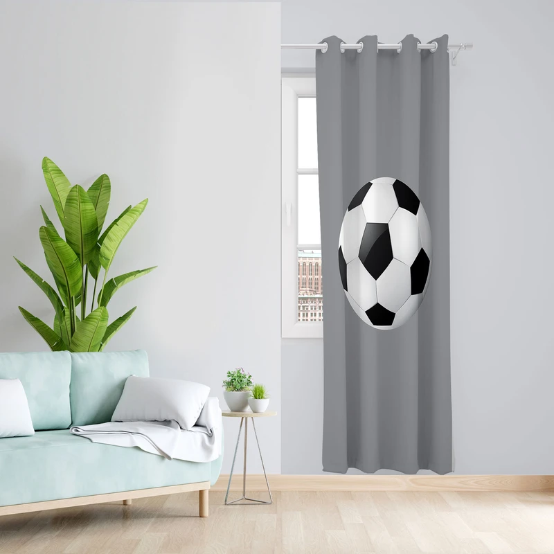  پرده مدل اتاق کودک مخمل پانچی طرح توپ فوتبال کد 4021 سایز 140x280 سانتی متر