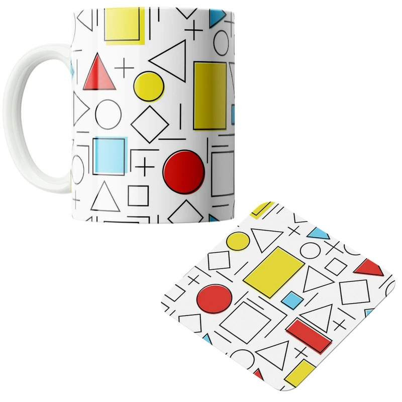 ماگ پاد آفرین مدل اشکال هندسی کد DKC506 به همراه زیر لیوانی