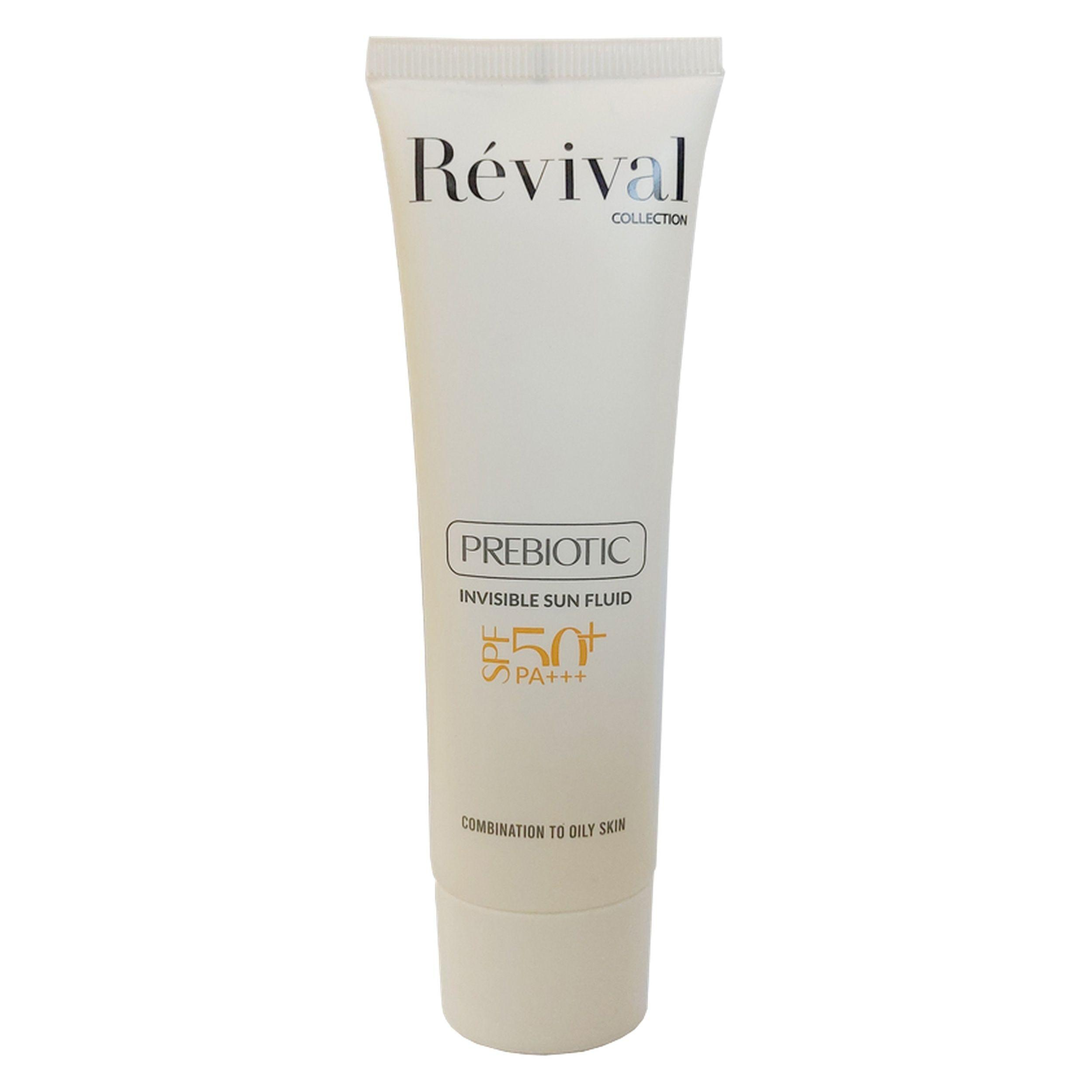 فلوئید ضد آفتاب بدون رنگ کلکسیون رویوال spf 50 مدل PREBIOTIC مناسب پوست های چرب و مختلط حجم 50 میلی لیتر