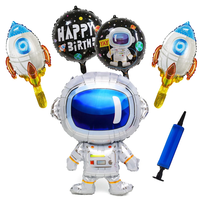 بادکنک فویلی لاکی بالونز طرح ست فضانورد کد 1122 مجموعه 6 عددی به همراه تلمبه دستی