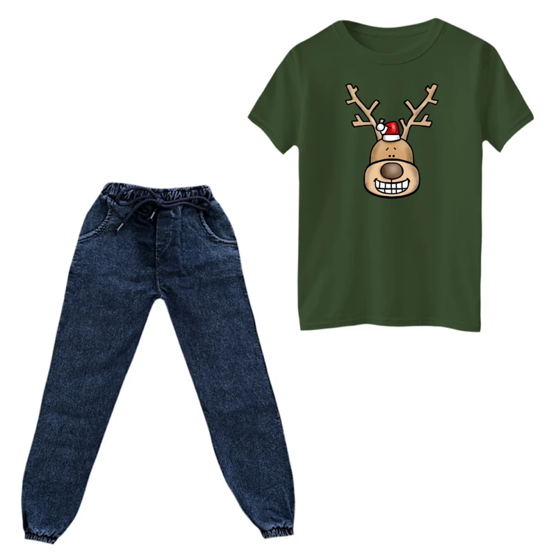 ست تی‌شرت و شلوار پسرانه مدل گوزن کریسمس کد 19