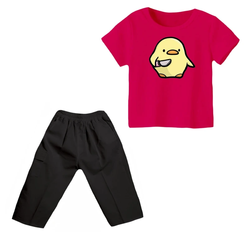 ست تی شرت و شلوارک پسرانه مدل جوجه  رنگ سرخابی