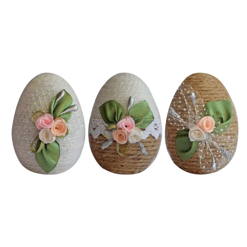  تخم مرغ سفالی مدل سفره هفت سین طرح بابونه گلدار کد S3032nr بسته 3 عددی
