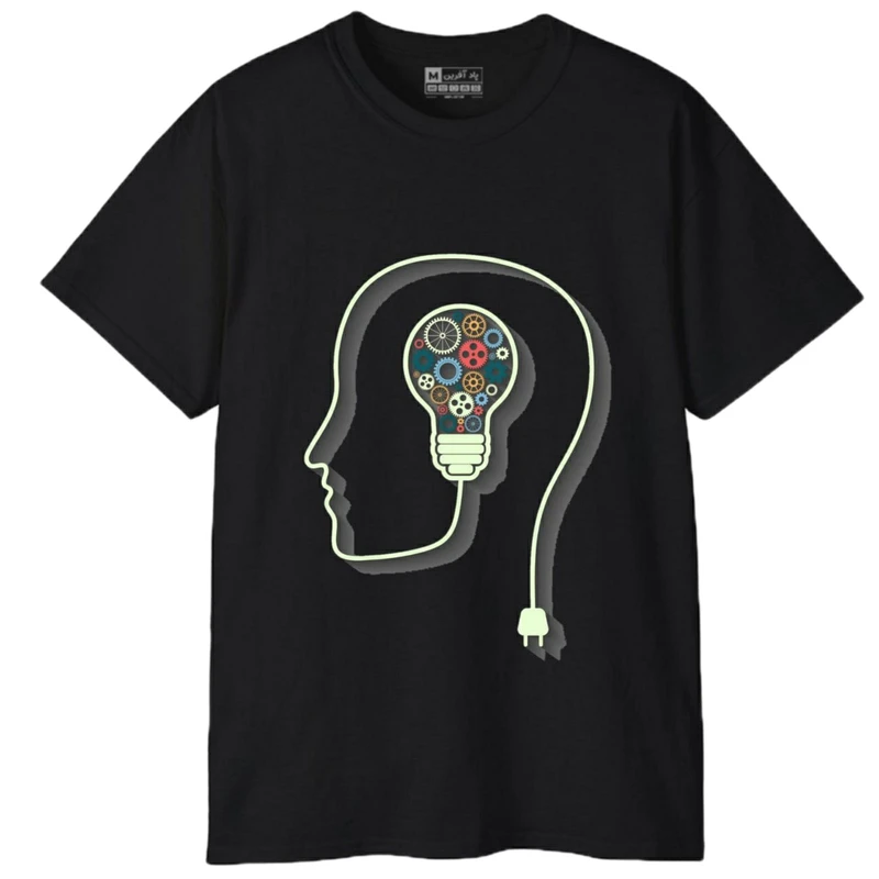 تی‌شرت آستین کوتاه مردانه پاد آفرین مدل روانشناسی لامپ کد 543 رنگ مشکی