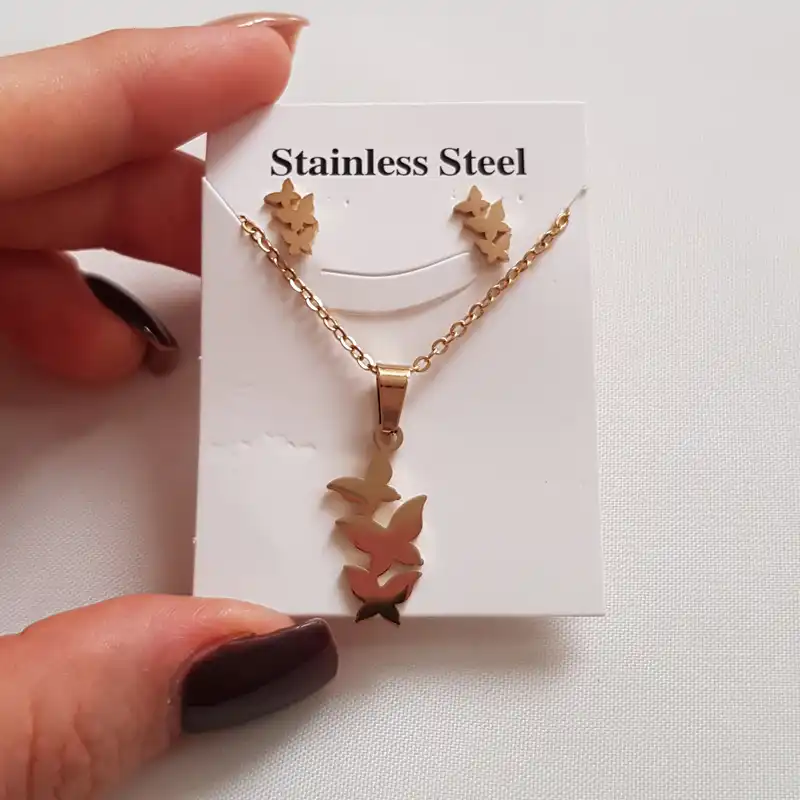 نیم ست زنانه استینلس استیل مدل سه پروانه 3293