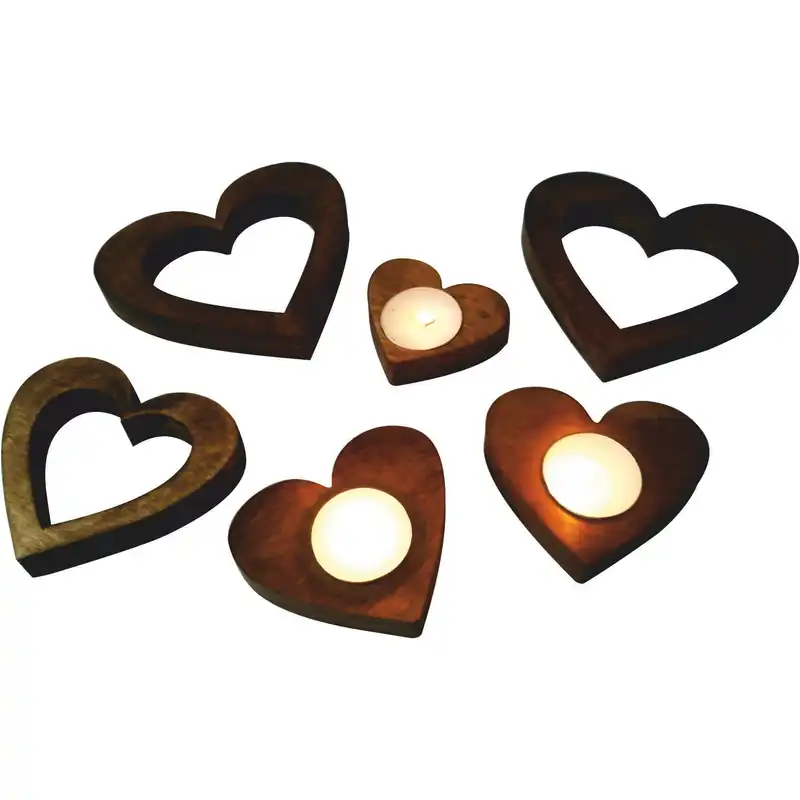 جاشمعی چوبی طرح قلب تو قلب مجموعه 6 عددی