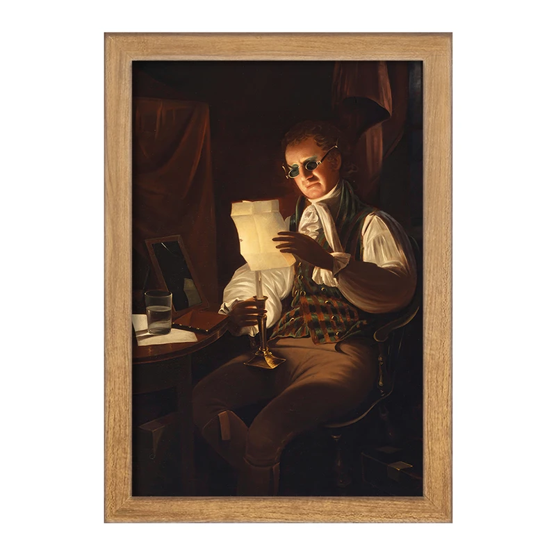 تابلو خندالو مدل نقاشی مردی که در نور شمع می خواند اثر رامبراند پیل کد F12276