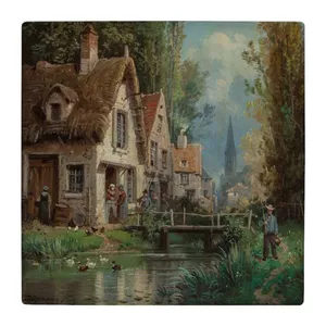  زیر لیوانی  طرح نقاشی رودخانه و خانه های اروپایی کد    4862692_3816