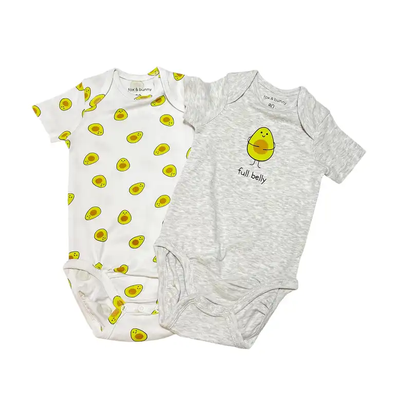 بادی آستین کوتاه نوزادی فوکس اند بانی مدل لیمو مجموعه 2 عددی