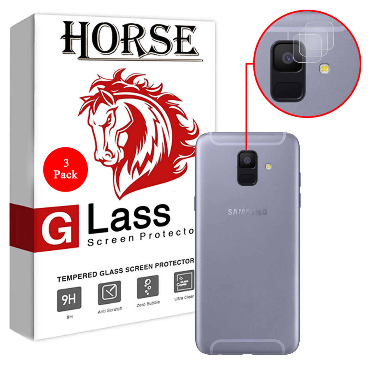 محافظ لنز دوربین هورس مدل UTF مناسب برای گوشی موبایل سامسونگ Galaxy A6 2018 بسته سه عددی