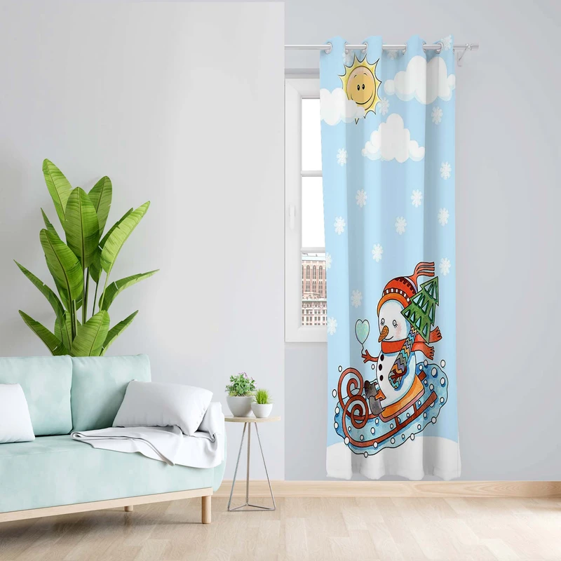 پرده طرح آدم برفی مدل مخمل پانچی کد 5365R z سایز 140x200 سانتی متر