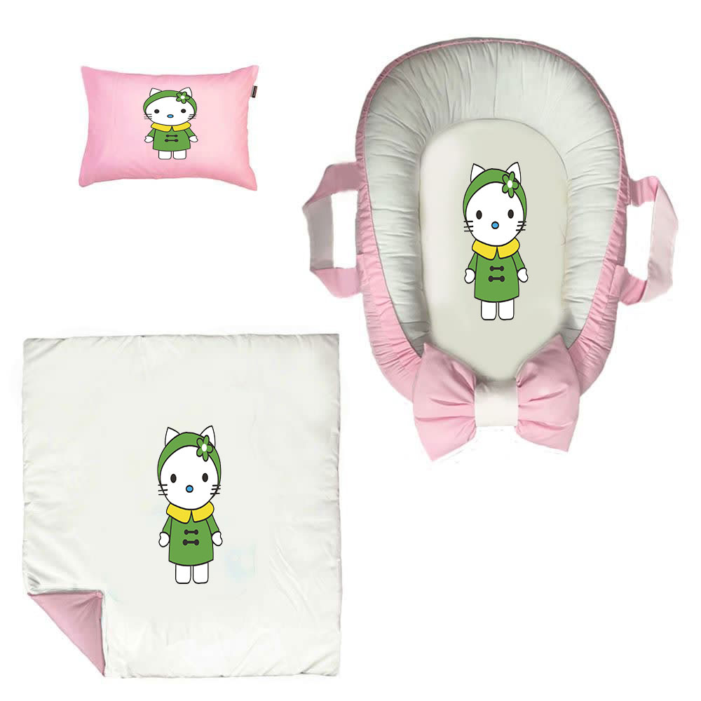 سرویس خواب سه تکه نوزاد ناریکو مدل گارد محافظ دار طرح کیتی کد 0250