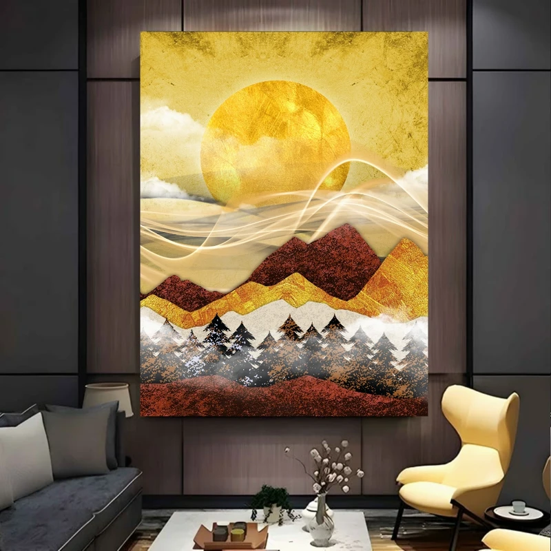 پوستر پارچه ای طرح مخمل انتزاعی کوه مدل خورشید کد FP106243