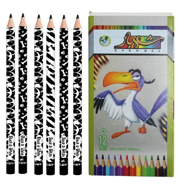 مداد رنگی شهباز 12عددی مدل اردک به همراه مداد مشکی مجموعه 18عددی