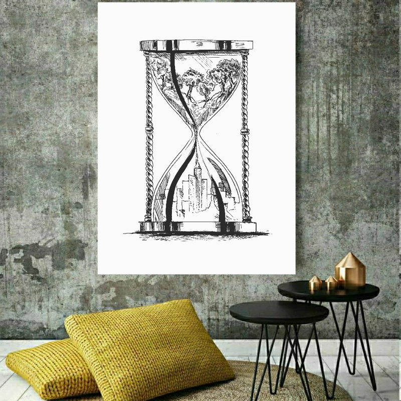 پوستر دیواری طرح ساعت شنی سیاه و سفید کد FP402