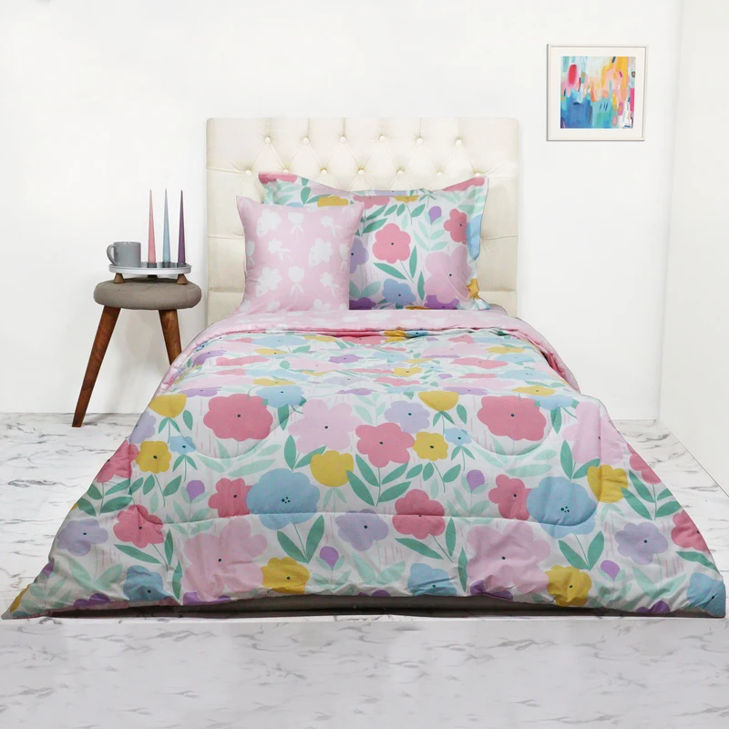 سرویس خواب مانیکاهوم طرح shanar  صورتی یکنفره چهار تکه