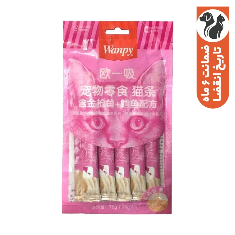 تشویقی گربه ونپی مدل Tuna&Cod طعم ماهی تن و کاد وزن 70 گرم بسته 5 عددی