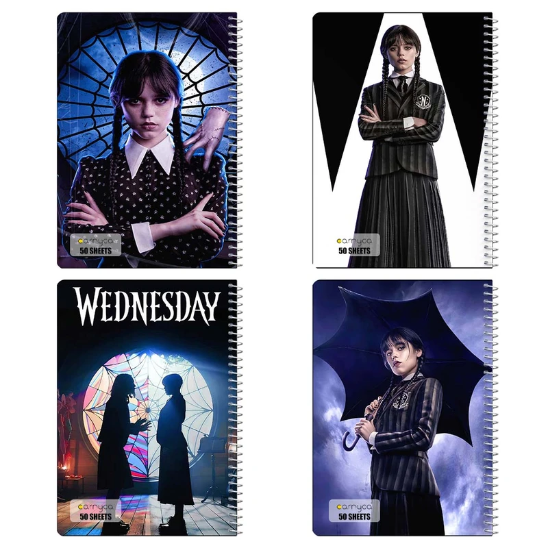 دفتر نقاشي 50 برگ کارنيکا طرح ونزدی Wednesday کد 24103 مجموعه 4 عددی