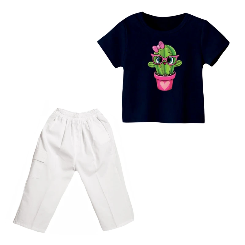 ست تی شرت و شلوارک دخترانه مدل کاکتوس کد 1