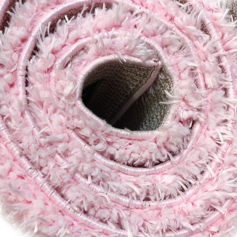 فرش ماشینی مدل شگی طرح فلوکاتی زمینه صورتی