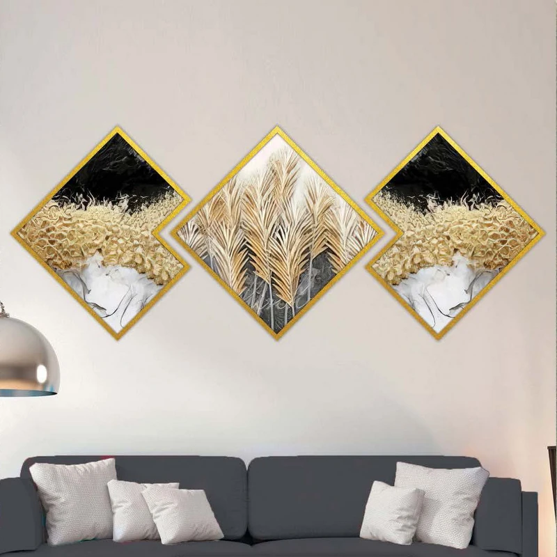 تابلو بکلیت طرح برگ طلایی مدل شاین اکلیلی T-1945 مجموعه 3 عددی