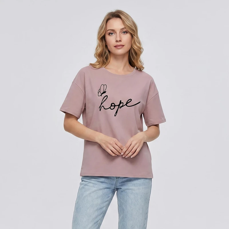 تی‌شرت لانگ آستین کوتاه زنانه مدل hope کد A1083-C