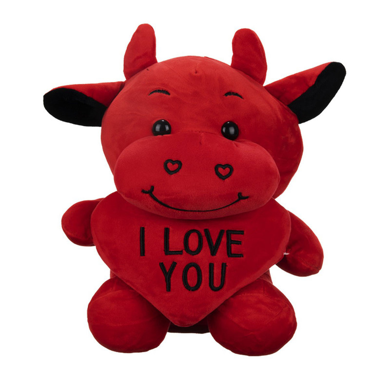 عروسک طرح گاو مدل I Love You سایز 24 سانتی‌متر
