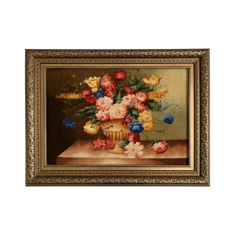 تابلو فرش دستباف طرح گلدان گل کد NKP.R21