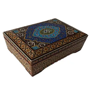 جعبه جواهرات خاتم کاری مدل گل و مرغ کد 370
