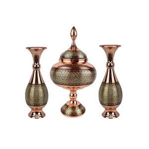 ست 3 تکه شکلات خوری و گلدان خاتم کاری مدل آذر کد s30