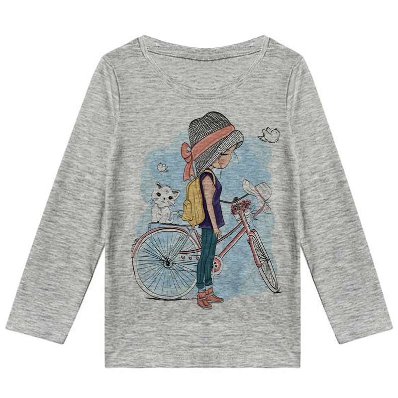 تی شرت آستین بلند دخترانه مدل دختر و دوچرخه F166