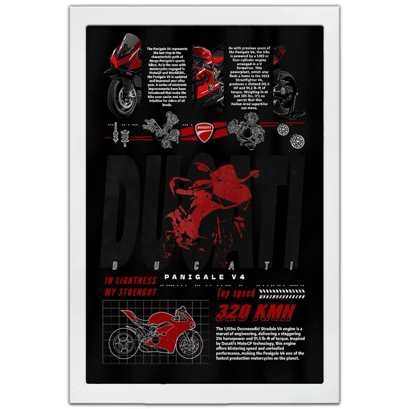 تابلو بکلیت طرح موتور سنگین دوکاتی پانیگال وی۴ Ducati Panigale V4 مدل W-po1639 فریم سفید