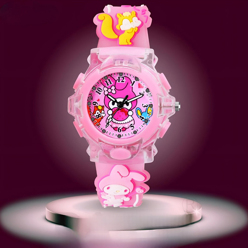 ساعت مچی عقربه ای دخترانه مدل کوارتز بند سیلیکونی چراغدار طرح ملودی