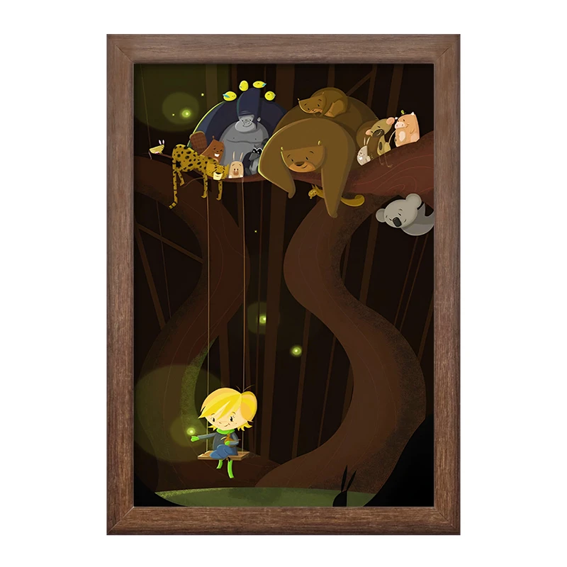 تابلو خندالو طرح بچه و حیوانات جنگل کد F8201