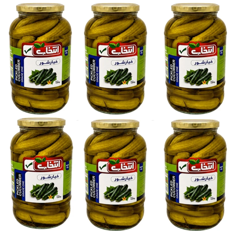 خیارشور سرکه‌ای، نمکی انتخاب - 1500 گرم بسته 6 عددی