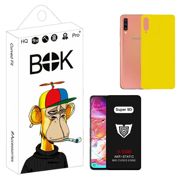 محافظ صفحه نمایش بوک مدل Super 9D Pro مناسب برای گوشی موبایل سامسونگ galaxy A70 به همراه محافظ پشت گوشی