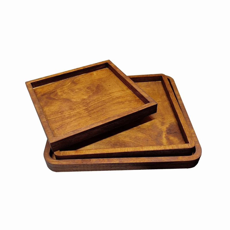 ظرف سرو مدل چوبی مربع کد 12 بسته سه عددی