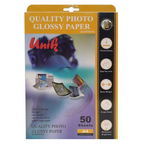 کاغذ چاپ عکس فتو گلاسه یونیک مدل Ep 1234 سایز A4 بسته 50 عددی