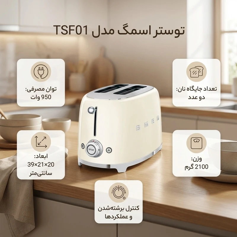 عکس شماره 3 : توستر 2 اسلایس اسمگ مدل smeg tsf01