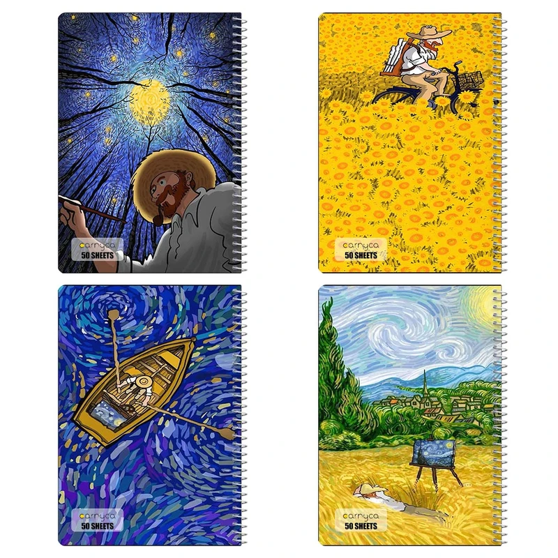 دفتر نقاشي 50 برگ کارنيکا طرح فانتزی ون‌گوگ کد 13979 مجموعه 4 عددی