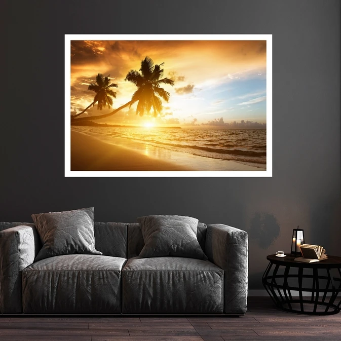 تابلو بکلیت طرح منظره ساحل دریا و درخت نخل مدل قاب شاسی W-s8996