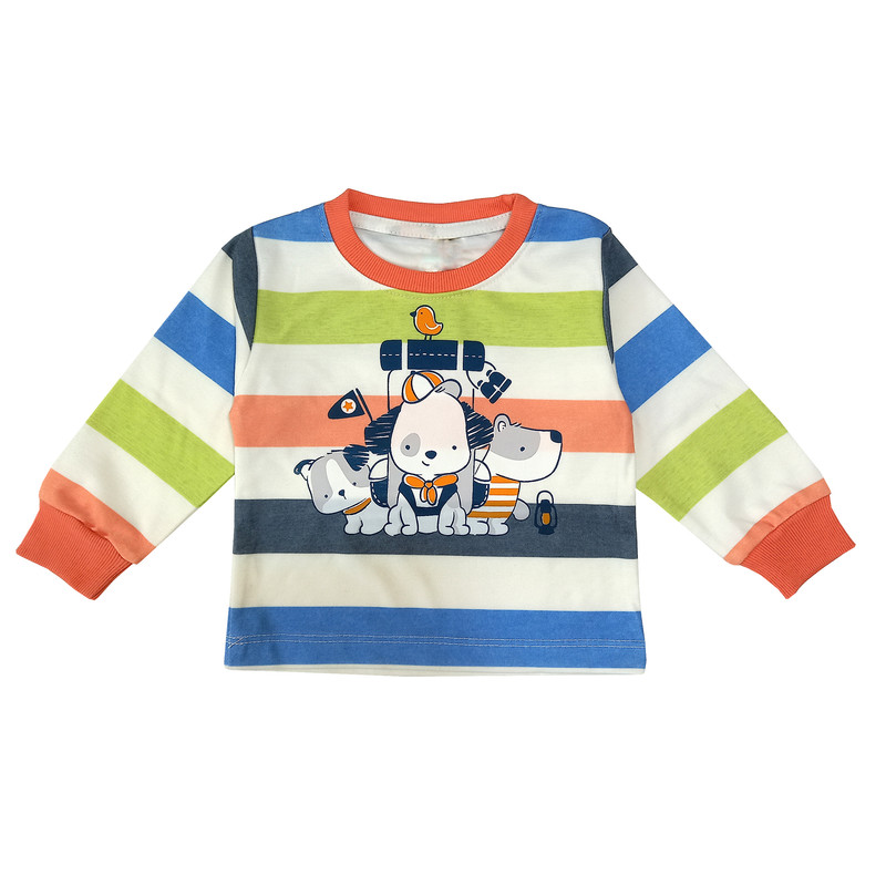 ست تی شرت و شلوار پسرانه مدل راه راه سه کله سگ کد 3542 رنگ نارنجی