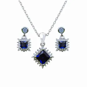 نیم ست نقره زنانه مدل  یاقوت کبود